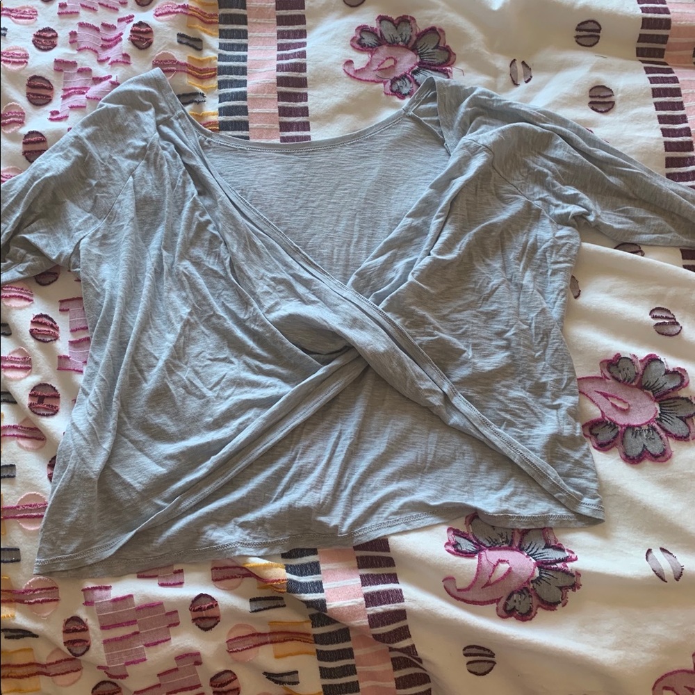 Fabletics Heather Gray Open Back Twist Top - image 1